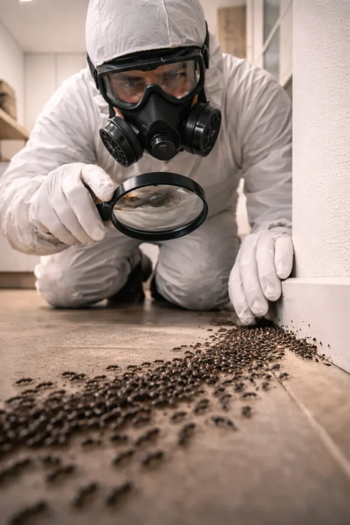 Technicien inspectant une invasion de fourmis